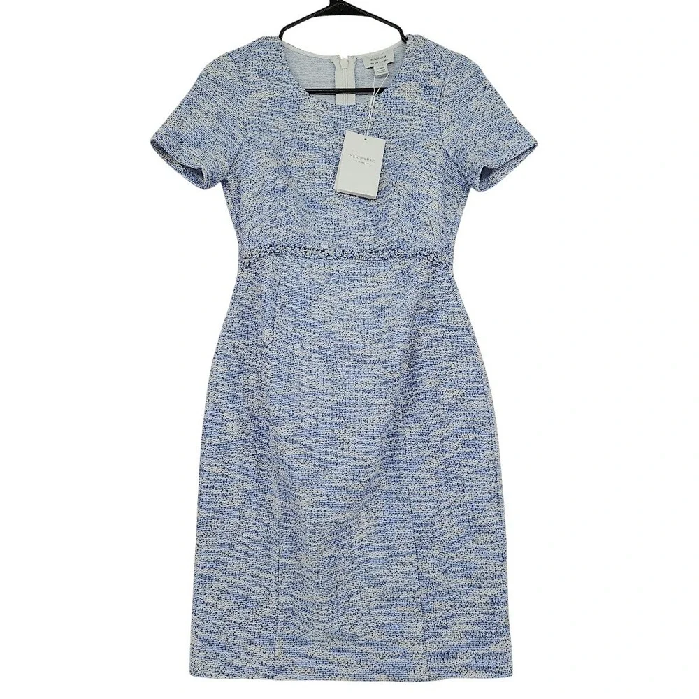 Seraphine Maternity Dress 8 Blue Tweed Work Edit Sheath Pencil Professional NEW